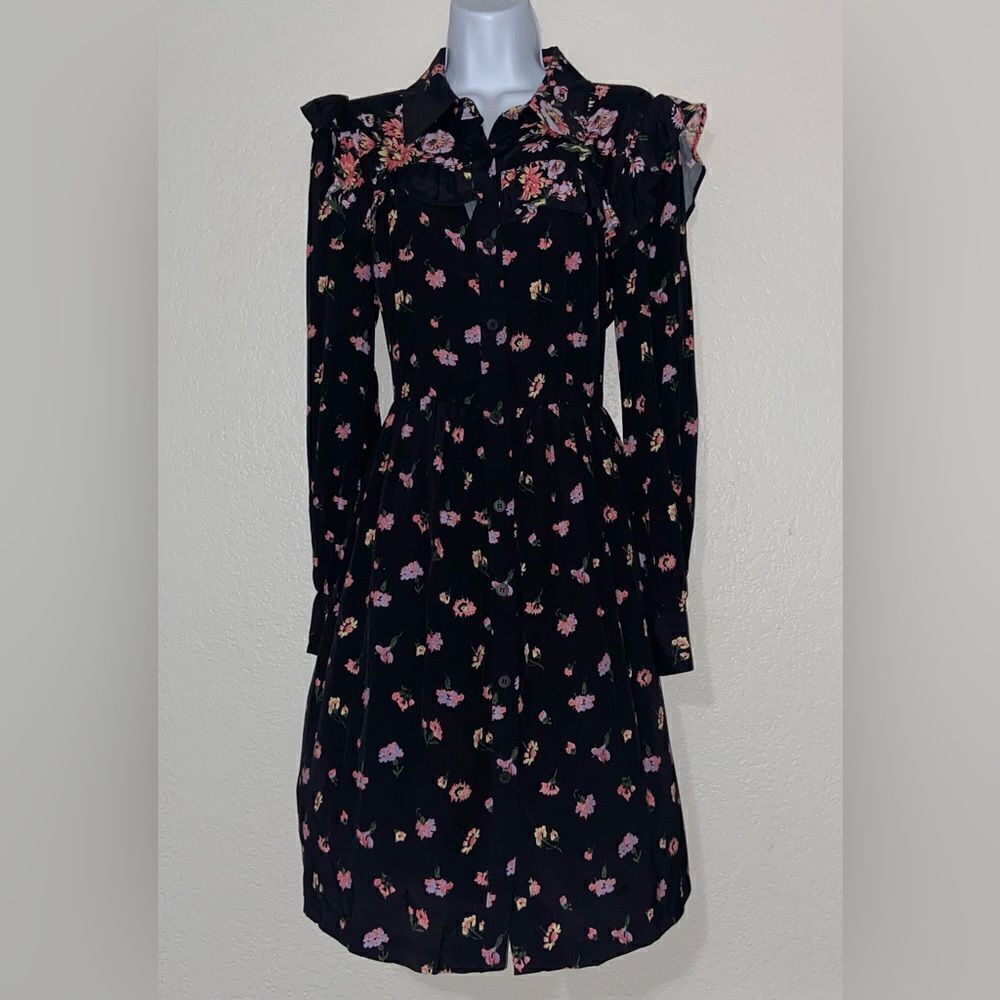 Jill Stuart Printed Ruffled Shirtdress floral Boho size Medium - Picture 2 of 8